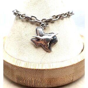Texas Longhorn Silver Tone Charm On Toggle Chain Bracelet